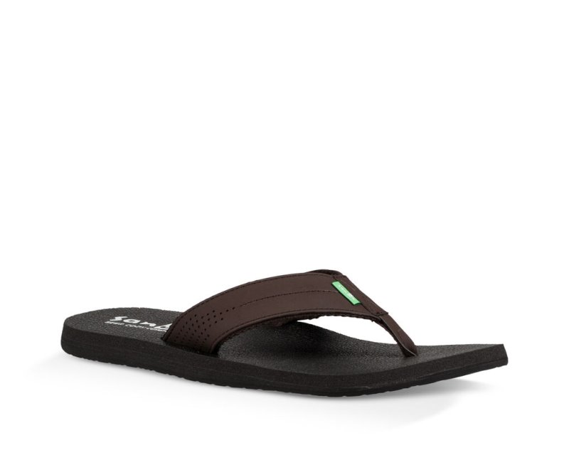 Sanuk Beer Cozy Coaster Men's Flip Flops Dark Brown | Canada 262AHK